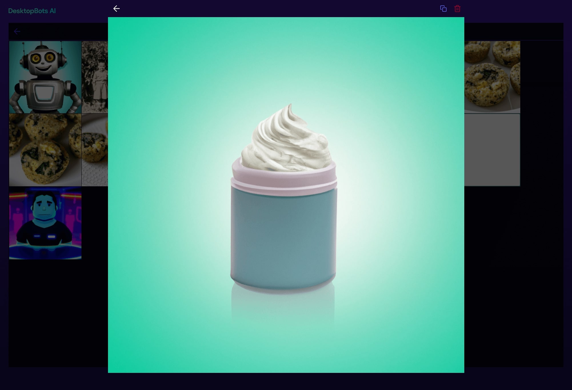 Desktop Bots AI delete images with trash can icon